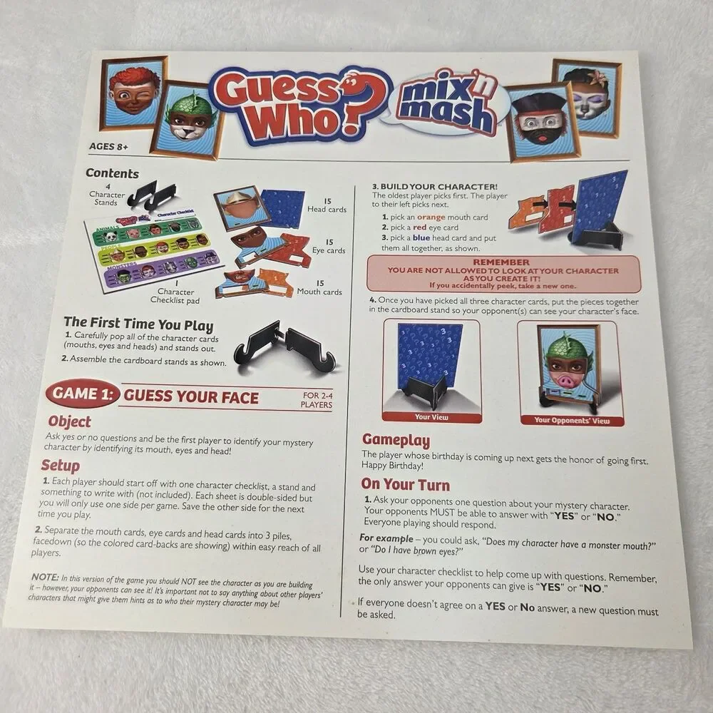 Guess Who? Mix 'N Mash Board Game 2009 Hasbro MB Complete Excellent Condition